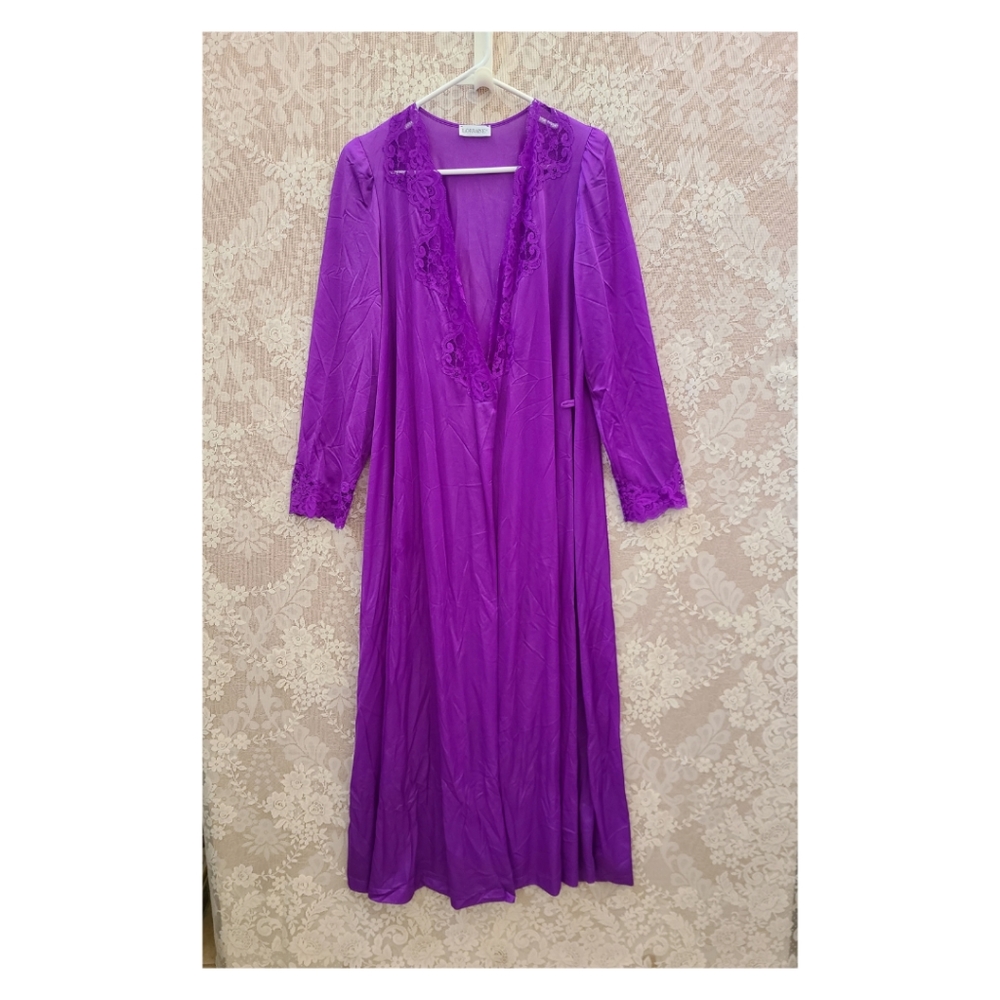 Vintage Lorraine Purple Nightgown Long Sleeve Robe Nylon Lace Size Small